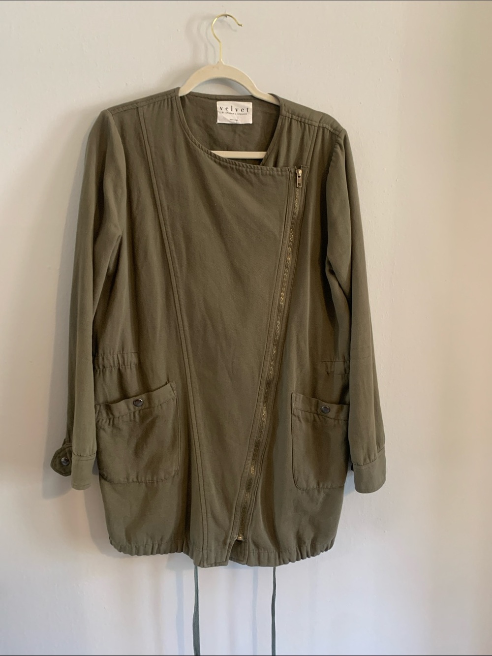 VELVET by Graham & Spencer Olive Green Asymmetrical Zip Utility Jacket